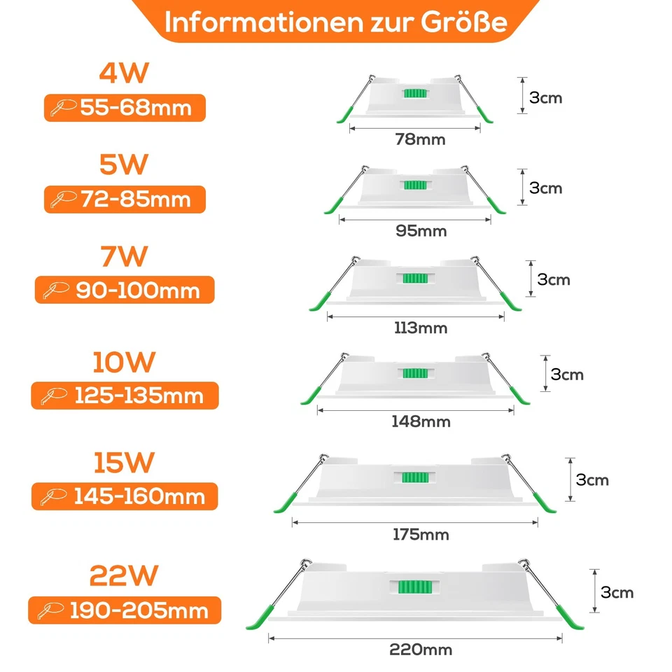 6er LED Einbaustrahler 3CCT Dimmbar 55-205mm Spot Panel Ultraslim Deckenleuchte - Bild 3 von 4