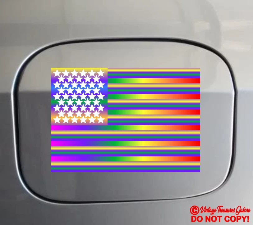 BANDERA AMERICANA ARCO IRIS Vinilo Adhesivo Ventana Coche Pared Parachoques Calcomanía AMOR PAZ EE. UU. Foto 3 de 4