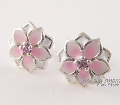 MAGNOLIA BLOOM Authentic PANDORA Pink FLOWER Earring Studs