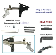 Lower Part Kit  Silver Adj Trigger N Extended Release &Slide Lock Fits Glock 19 