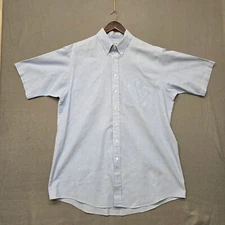 J.J. Cochran Mens Blue Short Sleeve Button Up Shirt Expandable Collar Sz XL