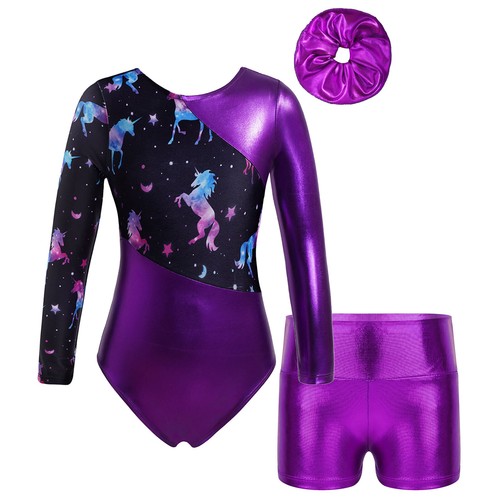 Kids Girls Set Sportswear Suit Bodysuit Outfits Long Sleeve Outfit Dancing 3Pcs - Picture 19 of 41