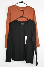 Women's Time and Tru Relaxed Fit Long Sleeve Tees 2-Pack Black/Brown S(4-6)