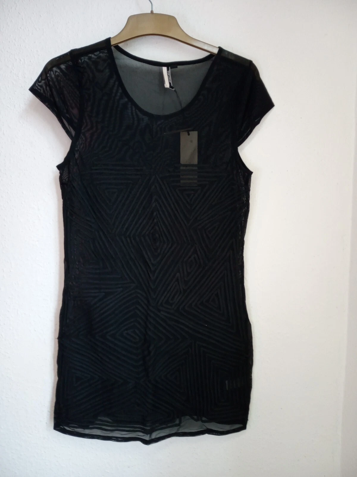 Abito Alexander Wang nero trasparente nuovo con etichette Topshop taglia 14 bodycon geometrico