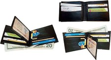 Lot of 3 New man's leather Black bi fold wallet 12 credit cards 2 bill slots ID