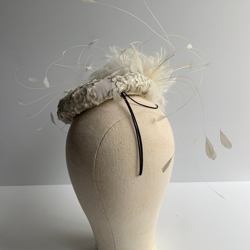 Emily London sequin Pillbox Hat Fascinator Royal Ascot Wedding races white cream - Picture 5 of 14