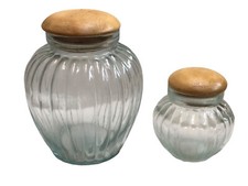 BARATTOLI CUCINA IN VETRO CON TAPPO IN LEGNO E GUARNIZIONE GOMMA CM 11 E CM 18