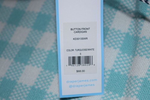 NWT DRAPER JAMES RSVP Gingham Turquoise White Cardigan Size S - Picture 8 of 8