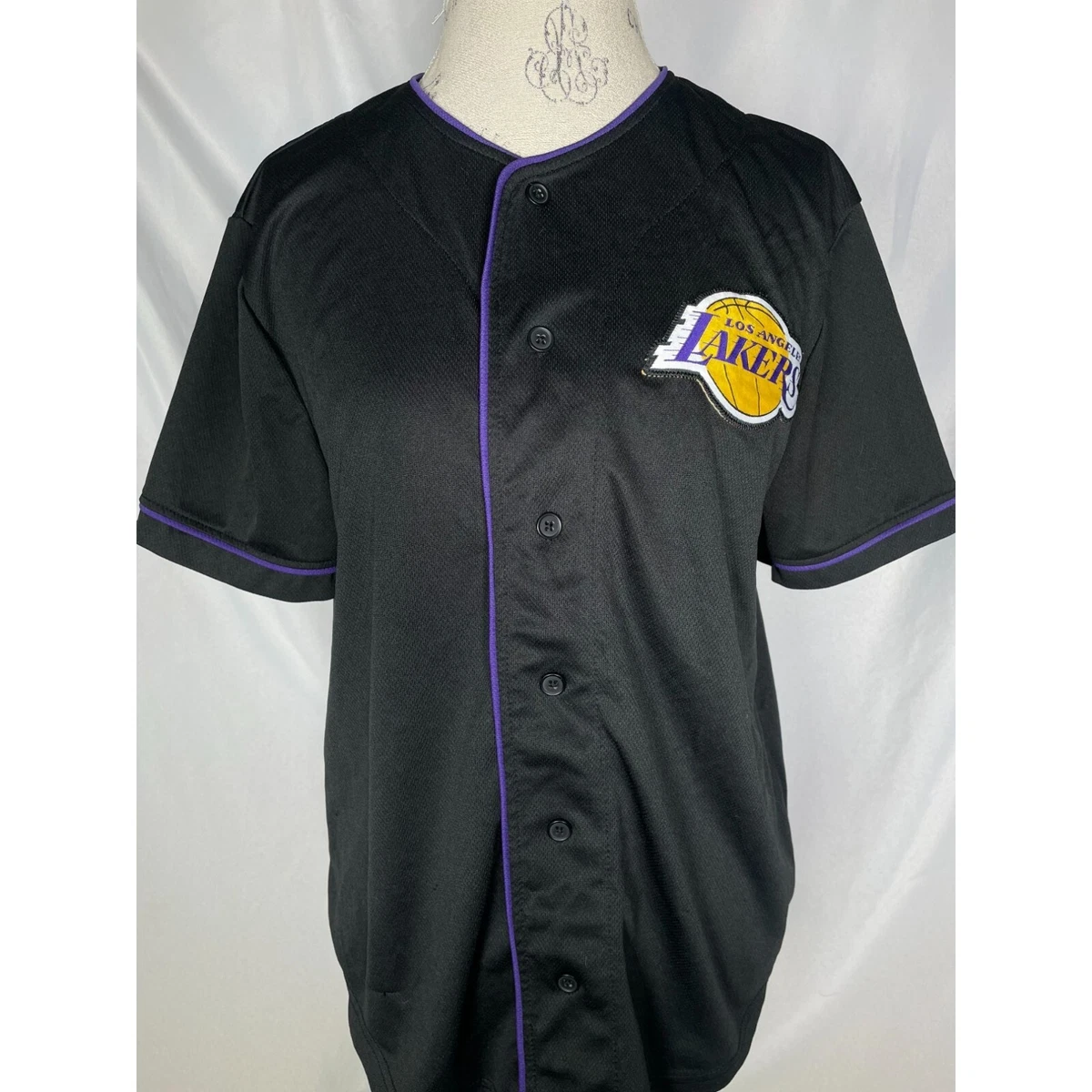 Los Angeles Lakers NBA 1948 Black Baseball Jersey Women's MEDIUM