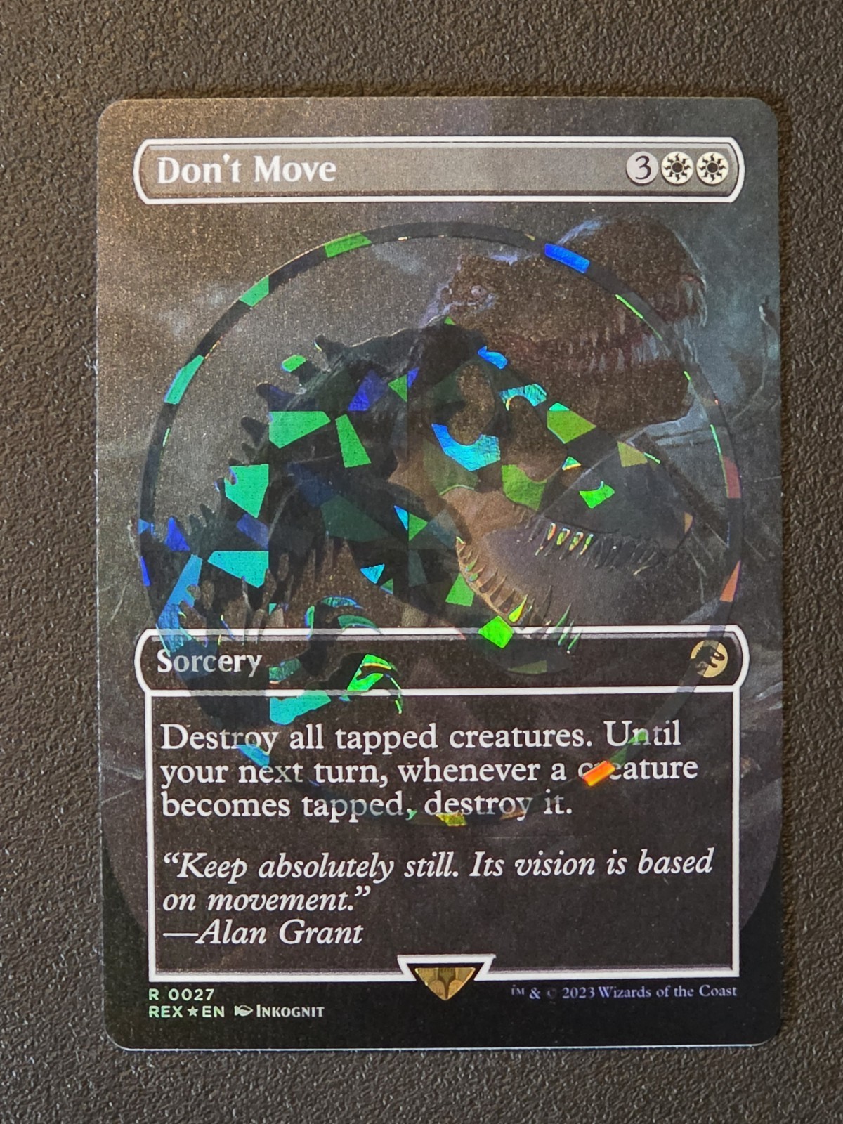 MTG Don't Move (Borderless) Emblem Foil Jurassic World Lost Caverns of Ixalan