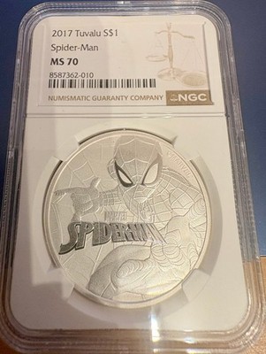 RARE 2017 Marvel Avengers - Spiderman 1 oz 9999 Silver NGC MS 70