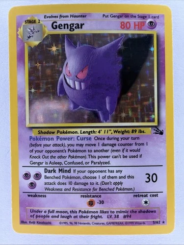 Original 1999 Gengar 5/62 Fossil Holo Rare WOTC Pokémon TCG Card LP