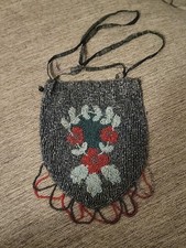 Vtg Antique Art Deco Glass Bead Floral Handbag Purse Flapper 20s 30s Beaded