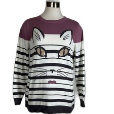 DG2 Diane Gilman striped kitty cat face striped sweater size large