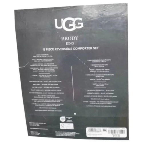 UGG Reversible KING Size Comforter 5 PC Set Heavy Plush Cord Gray/Off White NEW - Picture 9 of 13