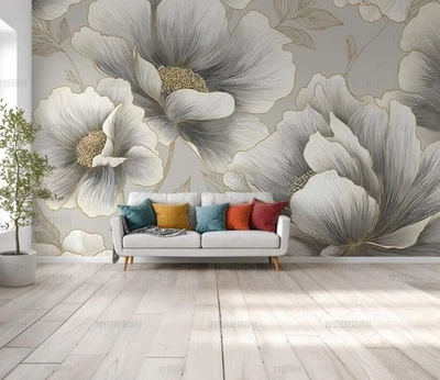 3D Luxury Floral Background Self-adhesive Removeable Wallpaper Wall Mural - Image 1 of 4