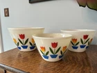 1940’s Vintage Fire King Tulip Ivory Nesting Bowls by Anchor Hocking Set of 3