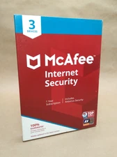 Factory-Sealed US Retail Box McAfee Internet Security 3 Devices Windows 10
