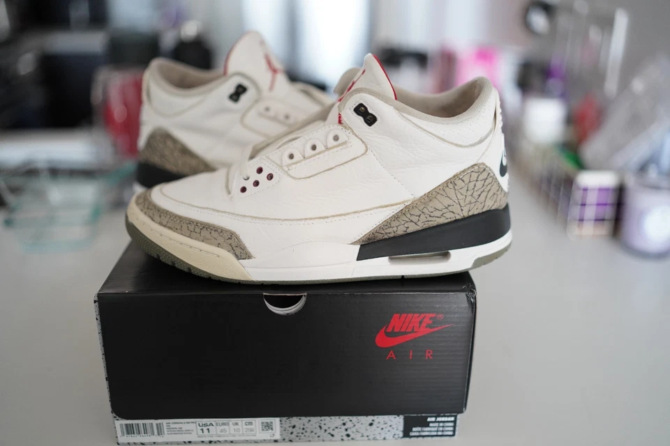 Air Jordan 3 1994 retro blanco cemento 130203 101 para hombre talla 10,5 totalmente intercambiable Foto 2 de 4