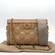 Gucci GG Matelasse Small Monogram Shoulder Bag in Beige Embossed Leather
