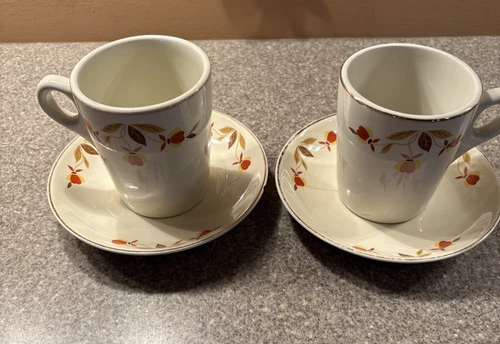 Jewel Tea Autumn Leaf Hall St Denis Two Coffee Cups & Saucer Set