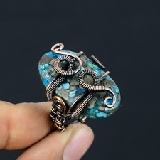 Copper Turquoise Gemstone Copper Wire Wrap Jewelry Ring Size 8.5 X-Mas Gift t392