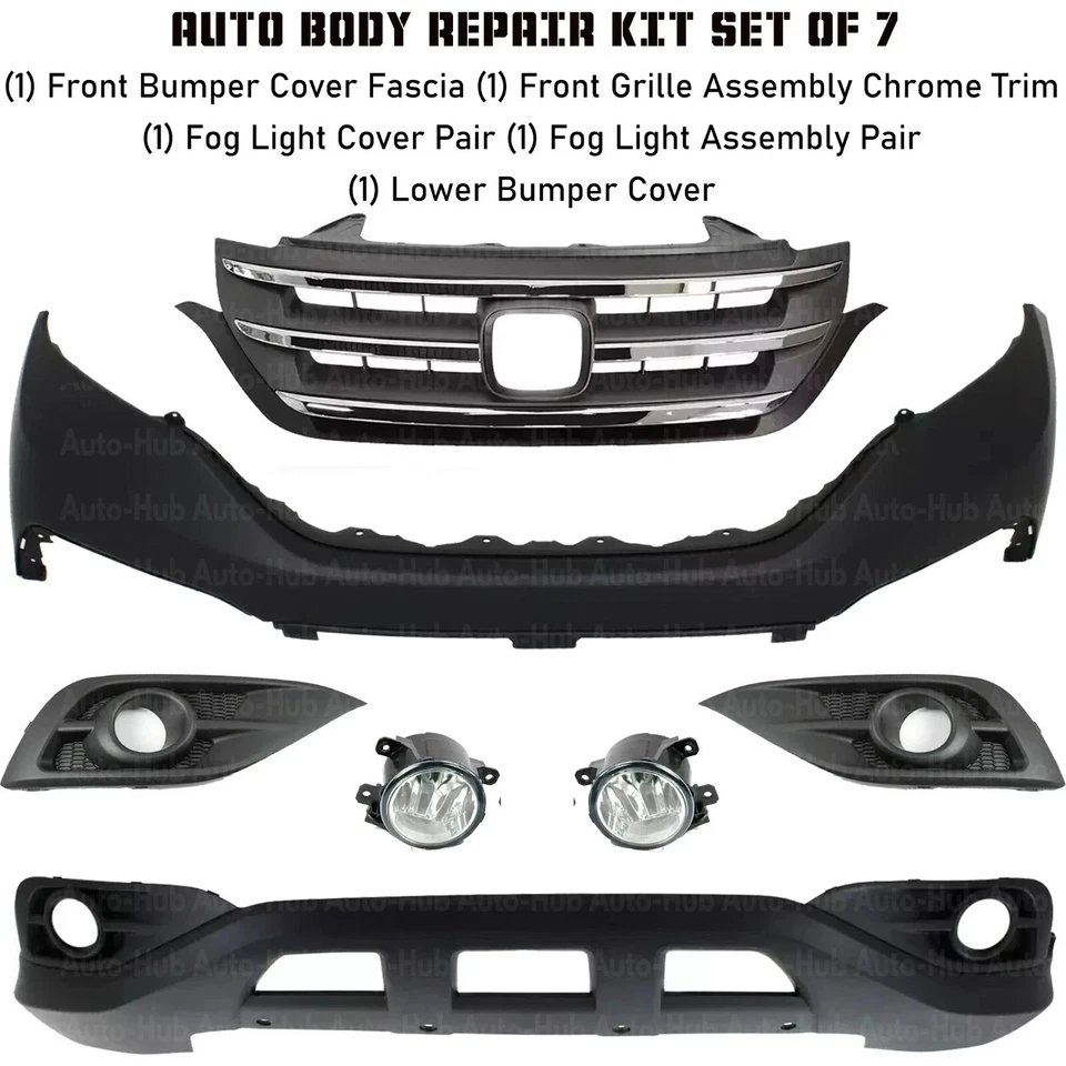 Front Bumper Cover Fascia & Grille Assembly Kit For 2012-2014 Honda CR-V — 第 2/4 张图片