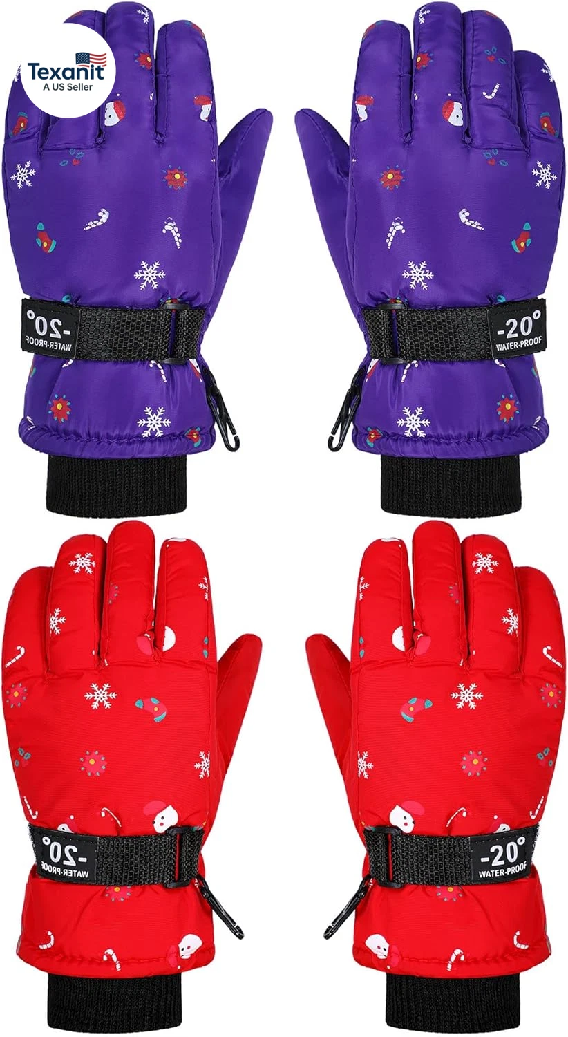 2 Pairs Kids Waterproof Winter Gloves Snow Gloves for Boys Girls Child Toddler W