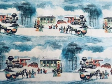 VTG CHRISTMAS WRAPPING PAPER GIFT WRAP SLEIGH TREE TRAIN WINTER SCENE GORGEOUS