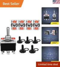 5 Pack 6Pin Heavy Duty Rocker Toggle Switch 15A 250V 20A 125V DPDT 6 Pin ON/O...