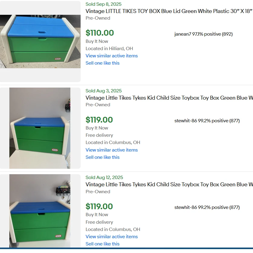 Vintage Little Tikes Full Size Toy Box Storage Chest w/ Lid Green Blue 1970s 80s - Image 2 of 4