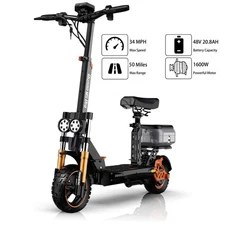 Ruitoo 1600W Foldable Electric Scooter Adult with Seat E-Scooter 34 MPH 50 Miles