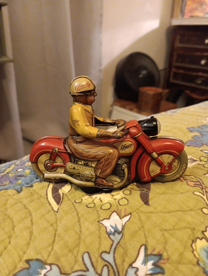 Motocicleta litográfica Schuco Carl 1005 vintage 1950 cuerda hojalata zona Estados Unidos Alemania FUNCIONA Foto 3 de 4