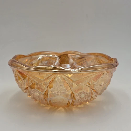 Vintage Federal Carnival Glass Bowl Marigold Hobstar and File Pattern