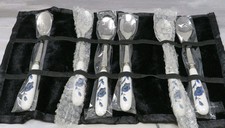 Stainless Steel 18-10 SET Of 6 Ceramic Handle Dessert Spoon w/Blue Flowers NEW
