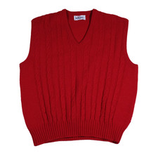 Vintage Jantzen Sweater Vest Mens XL Red Wool Cable Knit V Neck USA Made