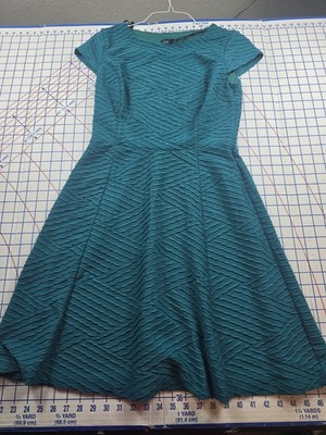Enfocus Studio Fit & Flare Short Sleeve Dress Teal w/Pleats Mermaid Vibes Sz 10