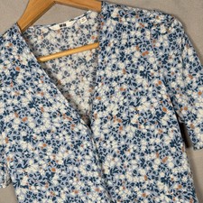 Uniqlo Floral Shirt Dress 90s Boho Cottagecore Pockets Blue White Rayon Sz XS