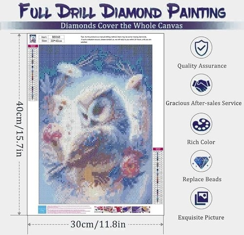 Diamond Painting Kits for Adults, Owl Full Drill Round Diamond Art Diamond Dots - Picture 5 of 7
