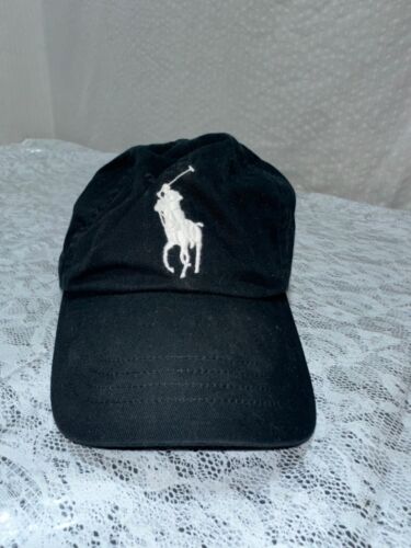 Polo Ralph Lauren Big Pony # 3 embroidered white on black Hat OS leather strap