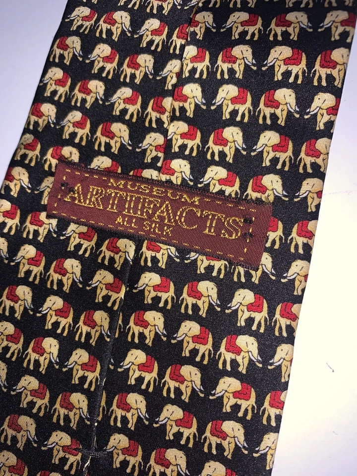 Museum Artifacts 100% Silk Tie Elephants Print 57” Length - Image 4 of 4