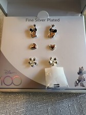 Disney 3-Pc Mickey  Minnie Mouse Stud Earring Set One Size Fine Silver Plated
