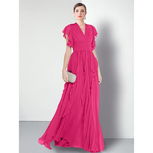 OFF WHITE Abito donna estivo francese gonna lunga bordi arricciati chiffon maniche corte linea A