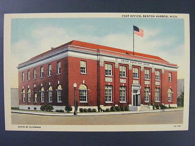 Benton Harbor Michigan MI Post Office Vintage Curt Teich Linen Postcard 1935