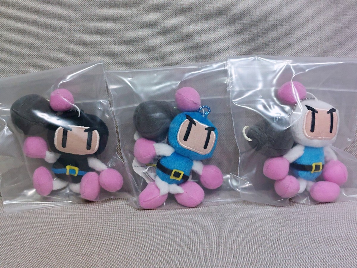 Bomberman Black Blue White Bomber Mascot Ball Chain Plush Doll SK