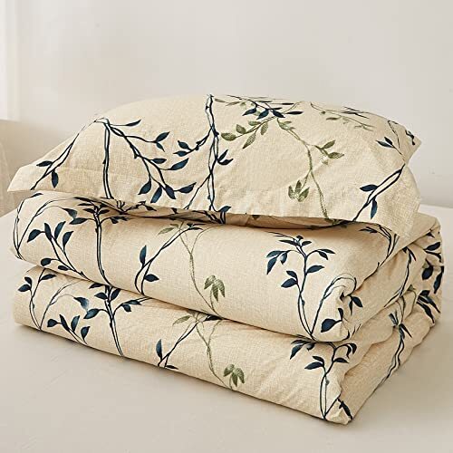 Teal Blue Print Duvet Cover Set Size, 3 Piece Soft Botanical Queen