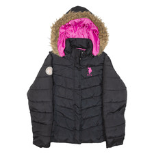 Us Polo Assn. Insulated Womens Puffer Jacket Black Hooded L