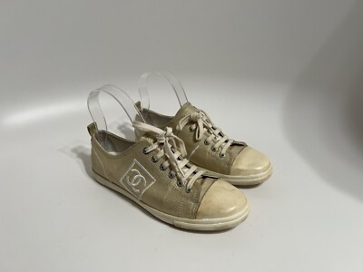 Vtg Chanel Gold CC Logo Sneakers 37