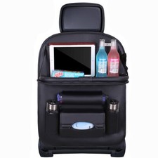 Car Backseat Organizer with Tablet Holder PU Leather Tray Foldable Protector Mat