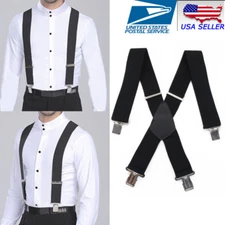 Mens Braces Suspenders Black X-shape Heavy Duty Biker Snowboard Trousers Wide 2"